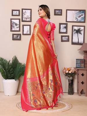 Orange tissue silk art paithani silk saree 3