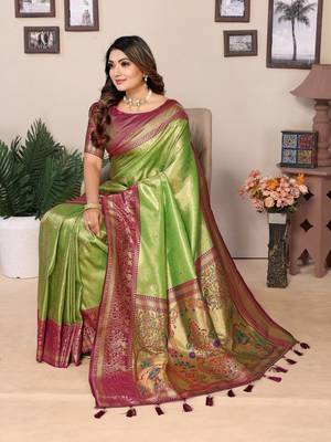 Parrot tissue silk art paithani silk saree 2