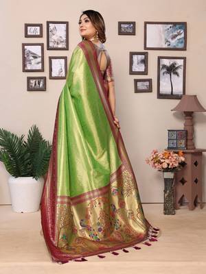 Parrot tissue silk art paithani silk saree 3