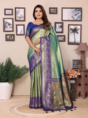 Pista tissue silk art paithani silk saree 1