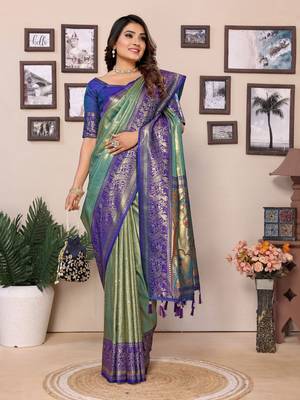 Pista tissue silk art paithani silk saree 2