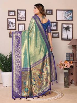 Pista tissue silk art paithani silk saree 3