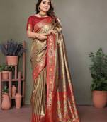 Beige tissue silk leriya design art kanjeevaram silk saree