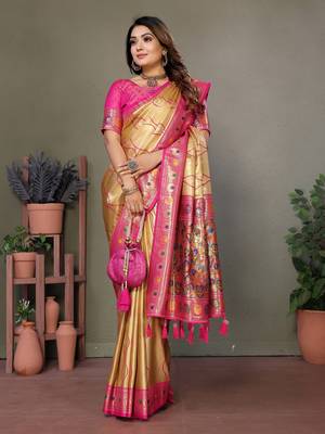 Gold tissue silk leriya design art kanjeevaram silk saree 2