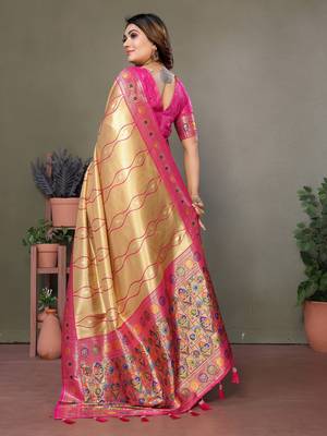 Gold tissue silk leriya design art kanjeevaram silk saree 3
