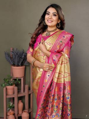 Gold tissue silk leriya design art kanjeevaram silk saree 4