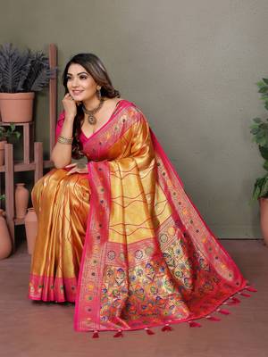 Mustard tissue silk leriya design art kanjeevaram silk saree 2