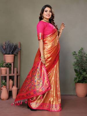 Orange tissue silk leriya design art kanjeevaram silk saree 2