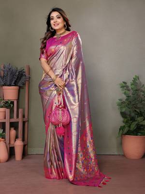 Sky blue tissue silk leriya design art kanjeevaram silk saree 1