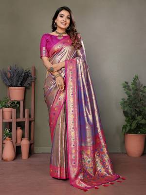 Sky blue tissue silk leriya design art kanjeevaram silk saree 2
