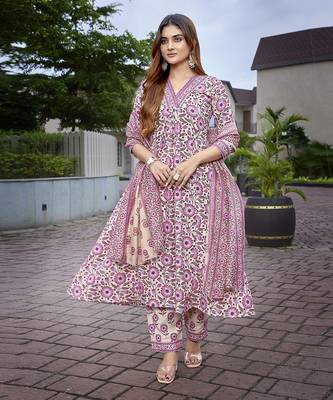 Pink sophisticated viscosee fabric printed girlie suits 1