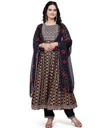 Black rayon cotton fabric ethnic suit with printed with embroidery work