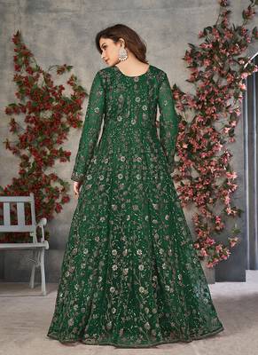 Green embroidery net anarkali suit 2
