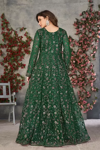 Green embroidery net anarkali suit