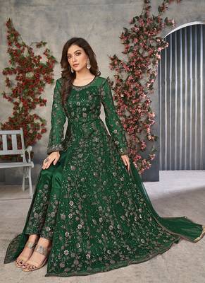 Green embroidery net anarkali suit 3