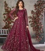 Rani pink embroidery net anarkali suit