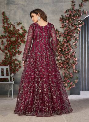 Rani pink embroidery net anarkali suit 2