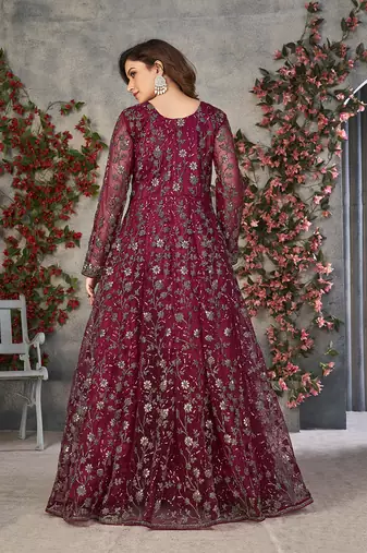 Rani pink embroidery net anarkali suit