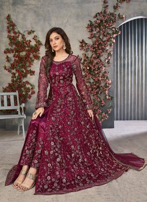 Rani pink embroidery net anarkali suit 3