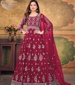 Rani pink embroidery net anarkali suit