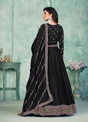 Black embroidery art silk anarkali suit 2
