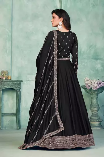 Black embroidery art silk anarkali suit