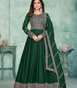 Green embroidery art silk anarkali suit
