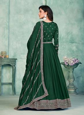 Green embroidery art silk anarkali suit 2