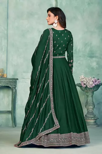 Green embroidery art silk anarkali suit