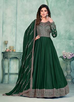 Green embroidery art silk anarkali suit 3