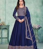 Blue embroidery art silk anarkali suit