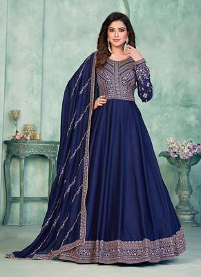 Blue embroidery art silk anarkali suit 3