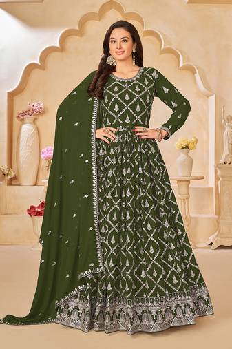 Mehendi embroidery faux georgette anarkali suit