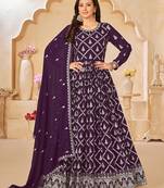 Purple embroidery faux georgette anarkali suit