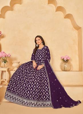Purple embroidery faux georgette anarkali suit 2