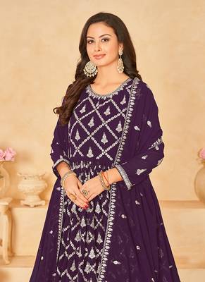 Purple embroidery faux georgette anarkali suit 3