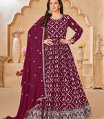 Maroon embroidery faux georgette anarkali suit