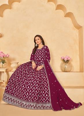 Maroon embroidery faux georgette anarkali suit 2