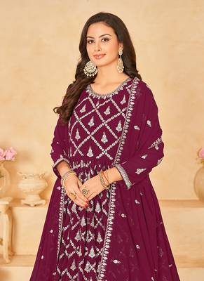 Maroon embroidery faux georgette anarkali suit 3