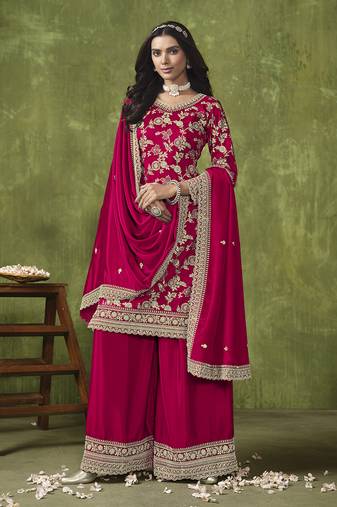 Rani pink embroidery dolla silk jecquard palazzo