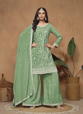 Green embroidery chinon palazzo 1