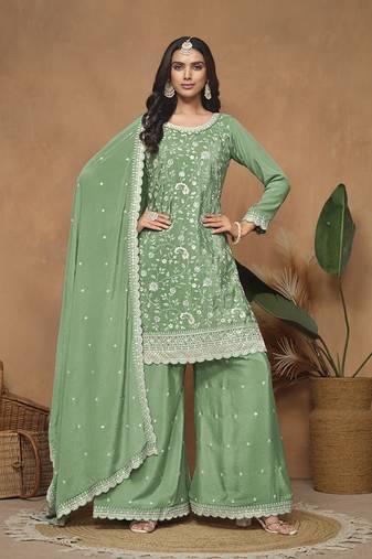 Green embroidery chinon palazzo