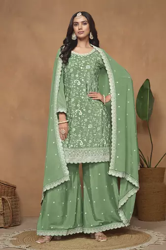 Green embroidery chinon palazzo