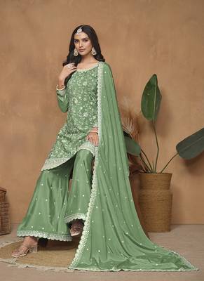 Green embroidery chinon palazzo 3