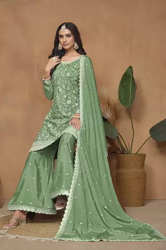 Green embroidery chinon palazzo