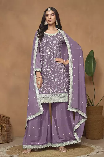 Light purple embroidery chinon palazzo
