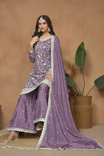 Light purple embroidery chinon palazzo