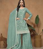 Sea green embroidery chinon palazzo
