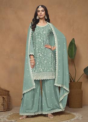 Sea green embroidery chinon palazzo 2