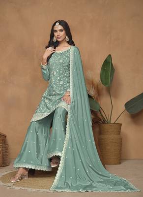Sea green embroidery chinon palazzo 3